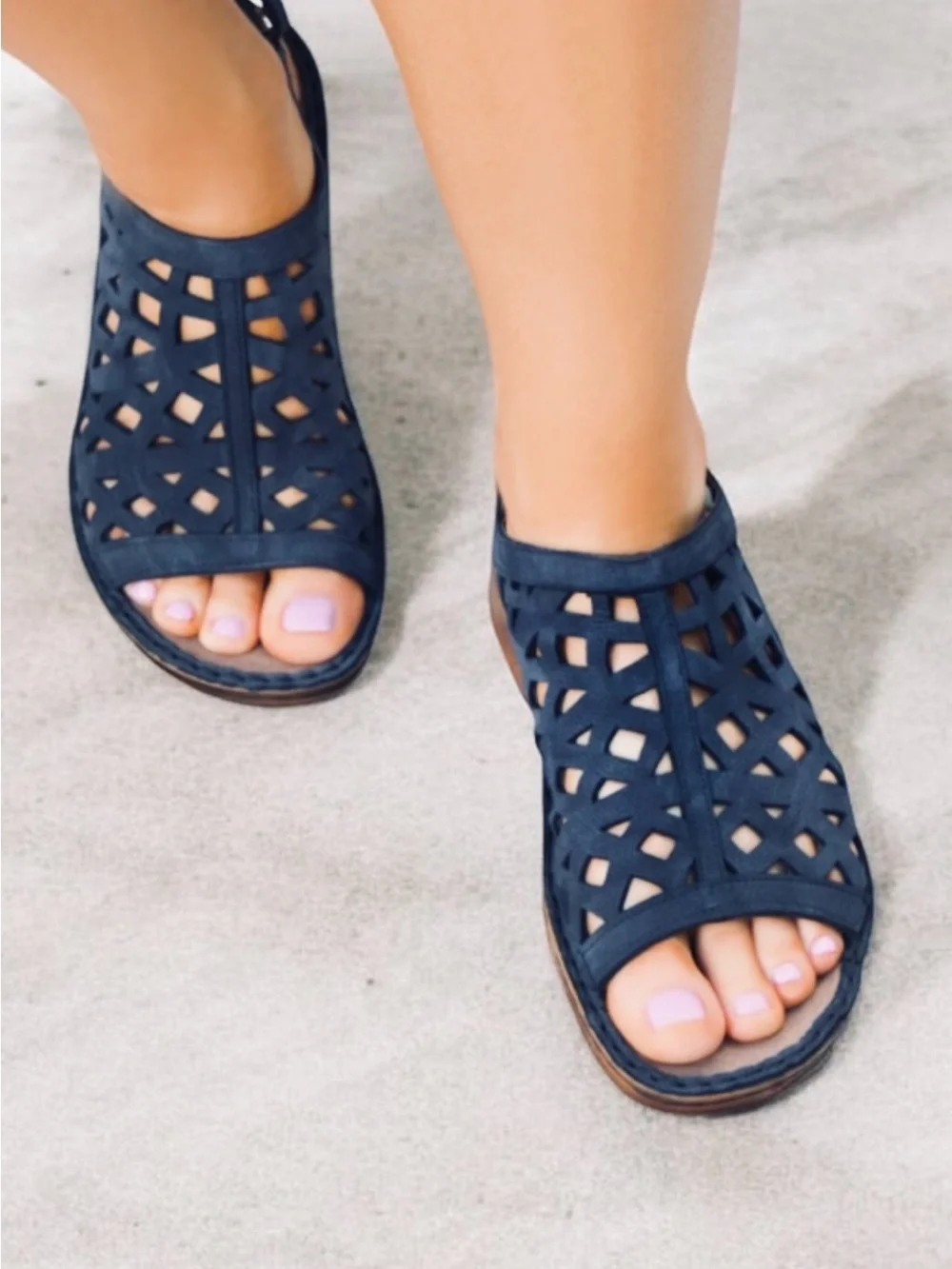 NAOT Amadora Steel Blue Navy Laser-Cut Slingback Sandal Size 41 Nearly New